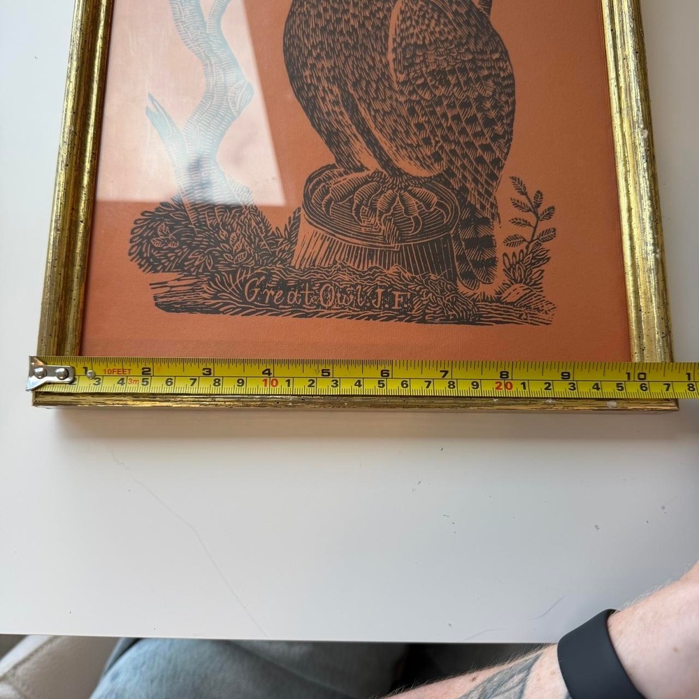 Vintage Great Owl Jonathan Fisher Framed Wall Art - Picture 6 of 6